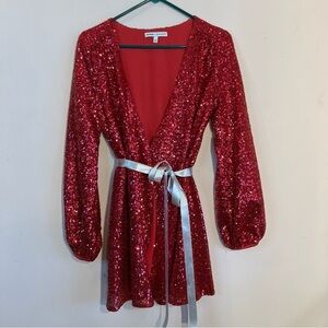 Express X Olivia Culpo XXS hot pink sequin wrap mini dress sparkly